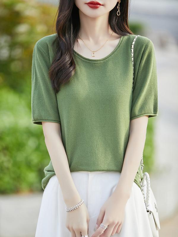 Tシャツ レディース 半袖 夏 無地 クルーネック カットソー コットン カジュアル トップス 婦人服 接触冷感 吸湿速乾 薄手 涼しい かわいい 韓国風 日韓スタイル