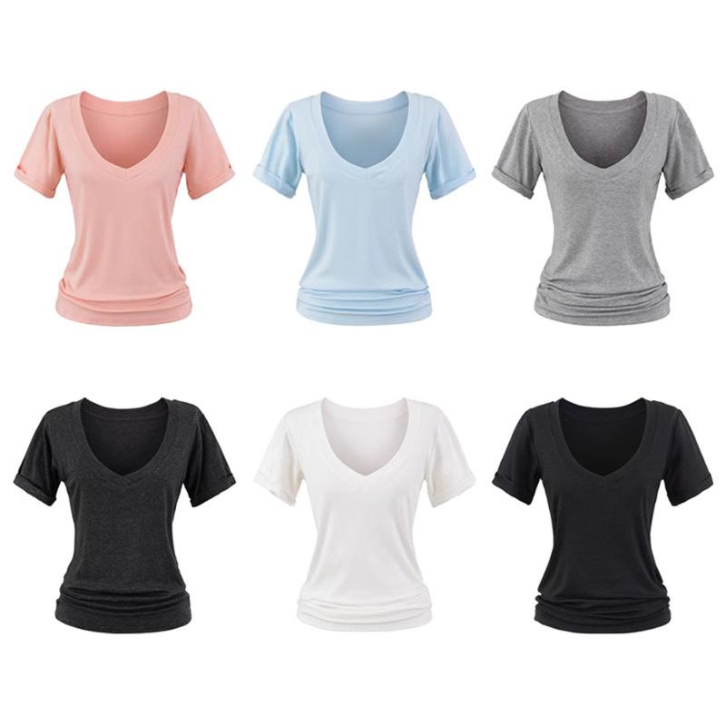 Tシャツ レディース Vネック スリムフィット 半袖トップス カットソー 無地 再生繊維 接触冷感 伸縮性 ブラック ホワイト グレー ブルー ピンク系