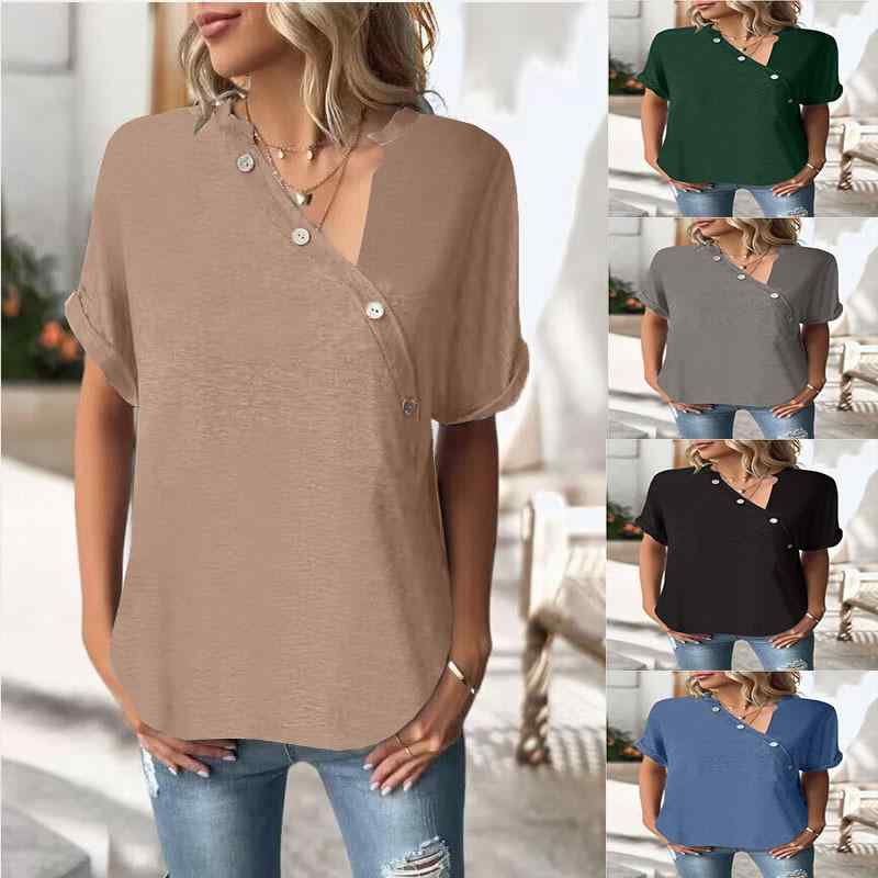 Tシャツ レディース 半袖 Vネック カットソー 春夏 接触冷感 無地 伸縮性 ゆったり 普段使い 部屋着 トップス ブラック ブルー グリーン カーキ色 グレー