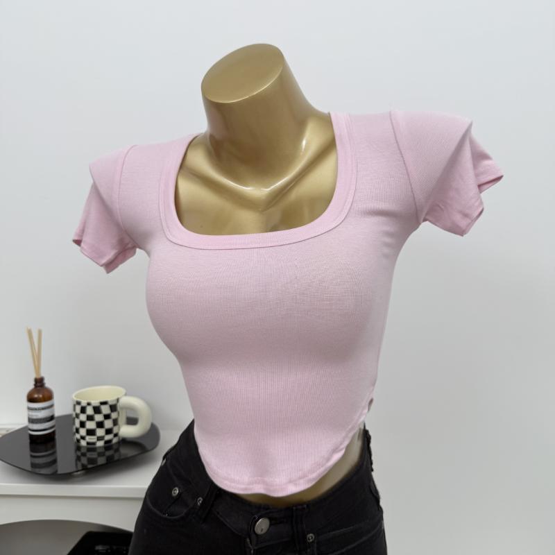 Tシャツ レディース スリムフィット 半袖トップス 無地 韓国風 インスタ 超ミニ丈 ショート丈 深灰 グレー ピンク系 ベージュ