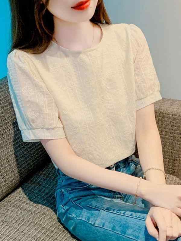 ブラウス レディース 半袖 2025 春夏 トップス ゆったり 刺・墸 パフスリーブ ポリエステル 普段使い 御姐風