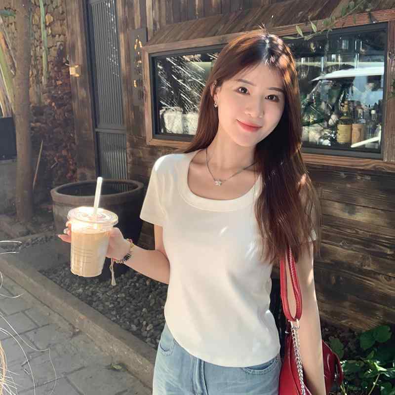 Tシャツ レディース 半袖 スリムフィット Uネック トップス カットソー 白 接触冷感 吸湿速乾