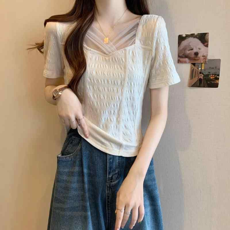 Tシャツ レディース 大きいサイズ 半袖 接触冷感 ゆったり デザイン カットソー トップス プルオーバー 無地 シンプル 上品 きれいめ オフィス カジュアル 春夏 ブルー