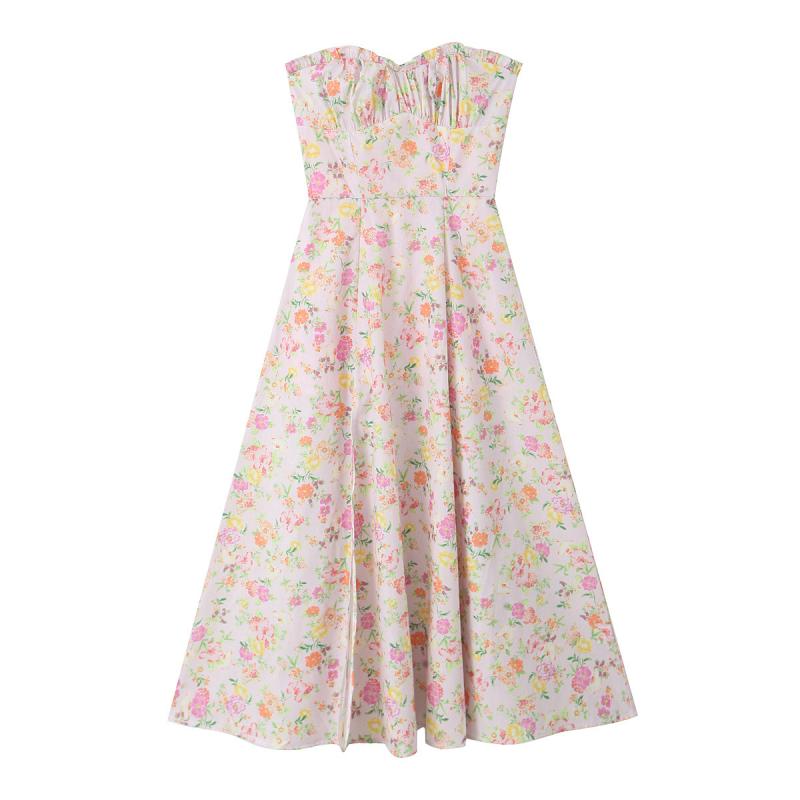 ワンピース レディース 春夏 ノースリーブ フラワープリント 高腰 ポリエステル Aライン ロングワンピース ストリート 普段使い パーティー