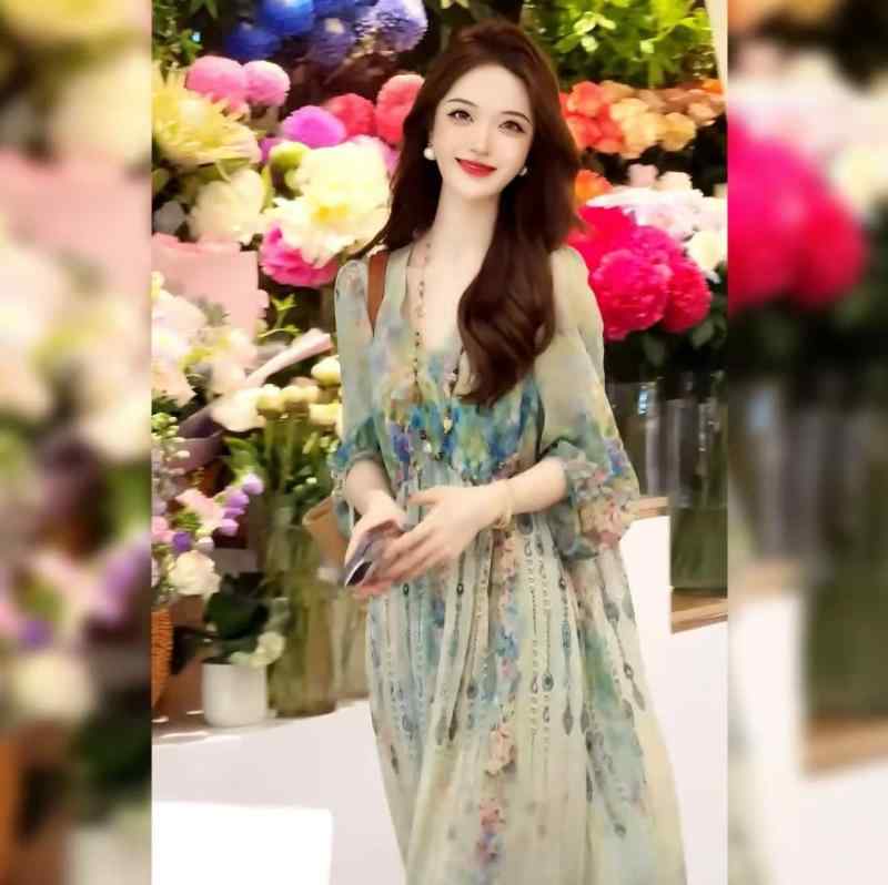 ワンピース レディース Aライン Vネック 花柄 ロングワンピース ゆったり 長袖 膝下丈 おしゃれ きれいめ フェミニン エレガント リゾート お呼ばれ 二次会 パーティー 春夏 ポリエステル｜イーマイショップ