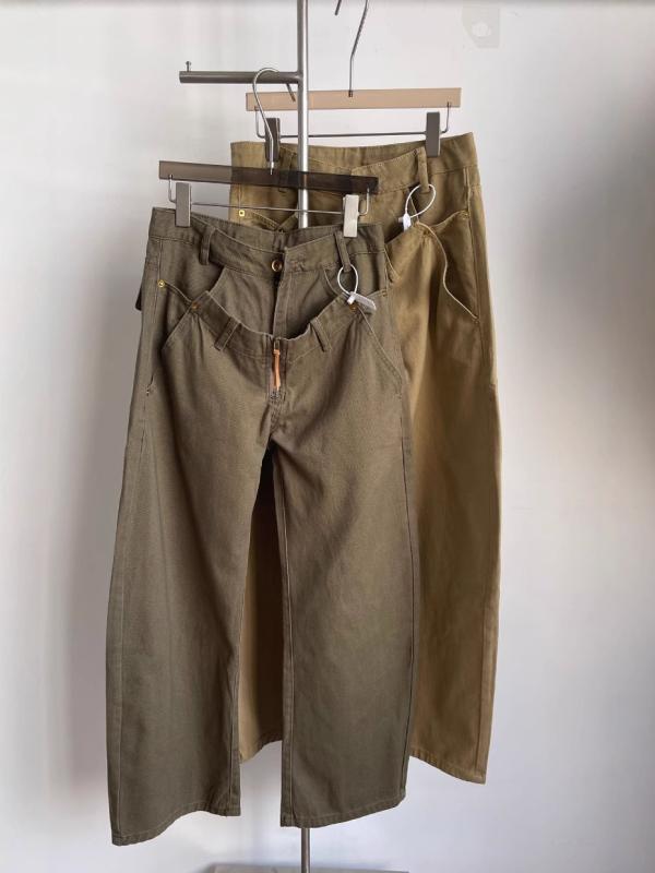 パンツ レディース テーパード カーキ色 緑 通勤 オフィス カジュアル ゆったり 体型カバー 綿 ストレッチ