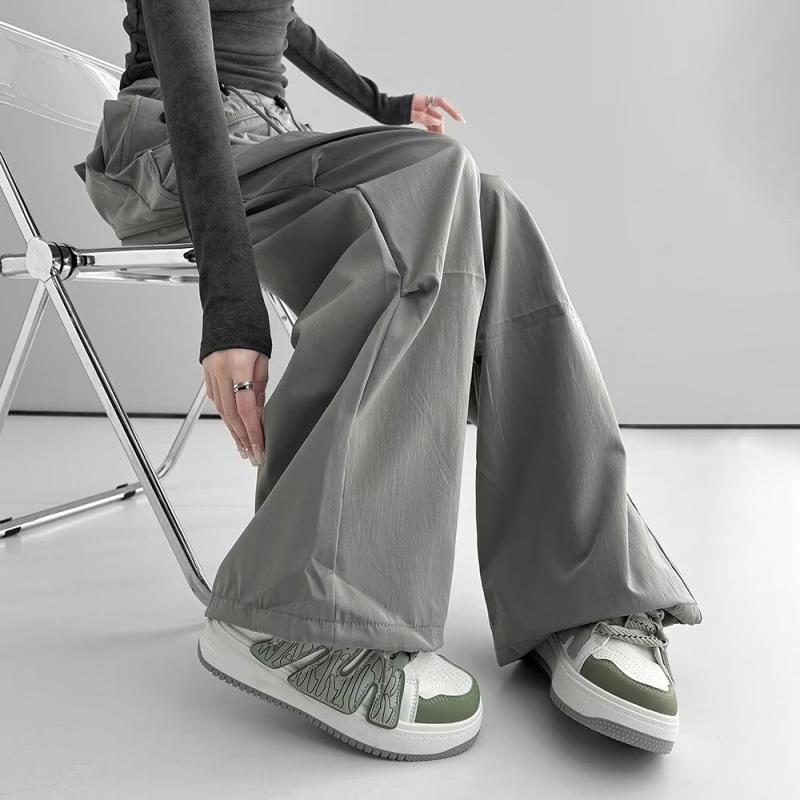 パンツ レディース カーゴパンツ ワイドパンツ 高腰 ストリート カジュアル 銀灰色 深灰色 黒 S M L XL 2XL