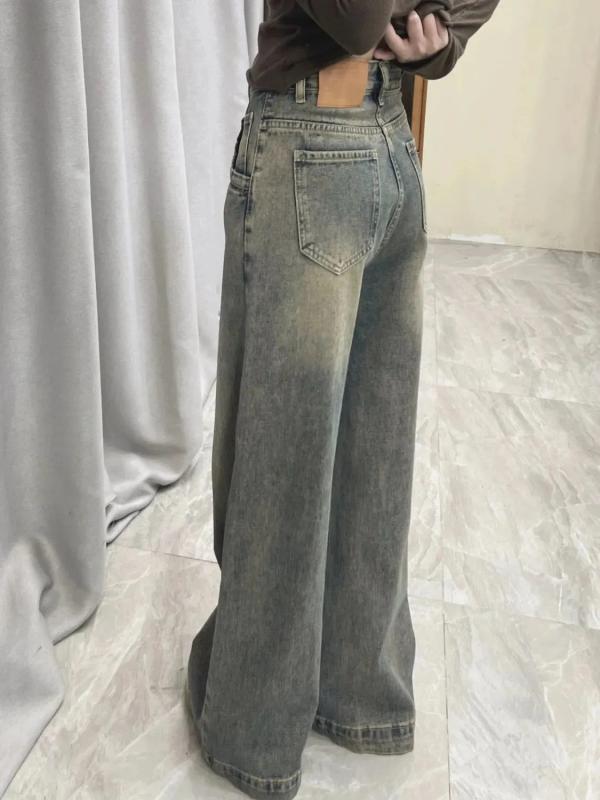デニム レディース ワイドレッグパンツ ハイウエスト ジーンズ ゆったり ストレート あったか 裏起毛 暖か 秋冬