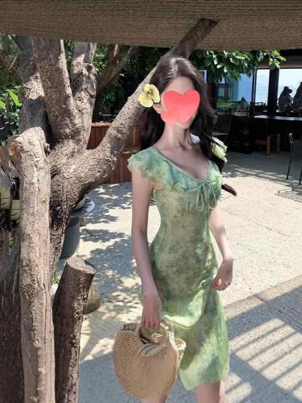 ワンピース レディース フリル袖 花柄 チュニック ポリエステル 仙女スカート 清新 甘美 スウィート サマードレス ビーチ 中腰 裏地付き