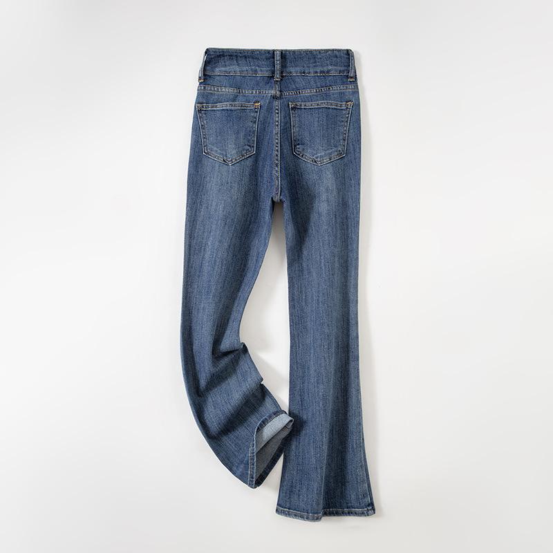 ジーンズ レディース ハイウエスト デニムパンツ ジーパン ベルボトム ストレッチ ブルー デニム 綿 文芸 レトロ 古着風 伸縮性 普段使い