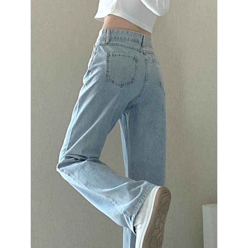 ジーンズ レディース 大きいサイズ ゆったり ハイウエスト ストレート デニム パンツ ブルー 綿 ポリエステル 3D 通勤着 普段使い 伸縮性