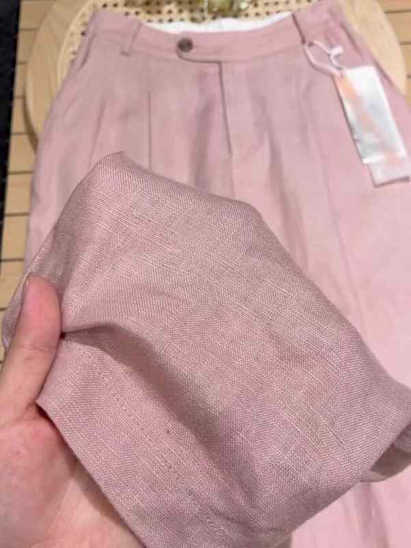 パンツ レディース 天竺亜麻 ワイドレッグパンツ 高腰 接触冷感 ピンク系 S M L XLサイズ 普段使い 通勤 リネン キュプラ