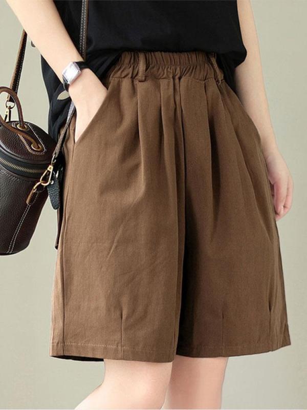 ハーフパンツ レディース 夏 リネン ワイドレッグ 短パン ゆったりサイズ 涼しい 5分丈 黒 カーキ色 ポケット付き 普段使い 通勤 部屋着