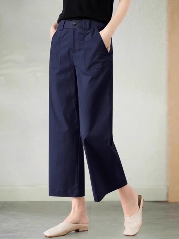 パンツ レディース コットン ワイドレッグパンツ 高腰 九分丈 ストレートパンツ カーキ色 紺色 緑色 黒色 カジュアル 薄手 綿100% ゆったり