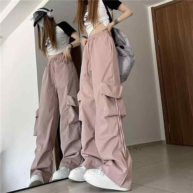 カーゴパンツ レディース 高腰 ワイドパンツ ストレートパンツ ゆったり ワークパンツ カジュアルパンツ ロングパンツ 立体ポケット付き ポリエステル 黄色 杏色 黒 緑 灰色 紺色 S M L XL XXL