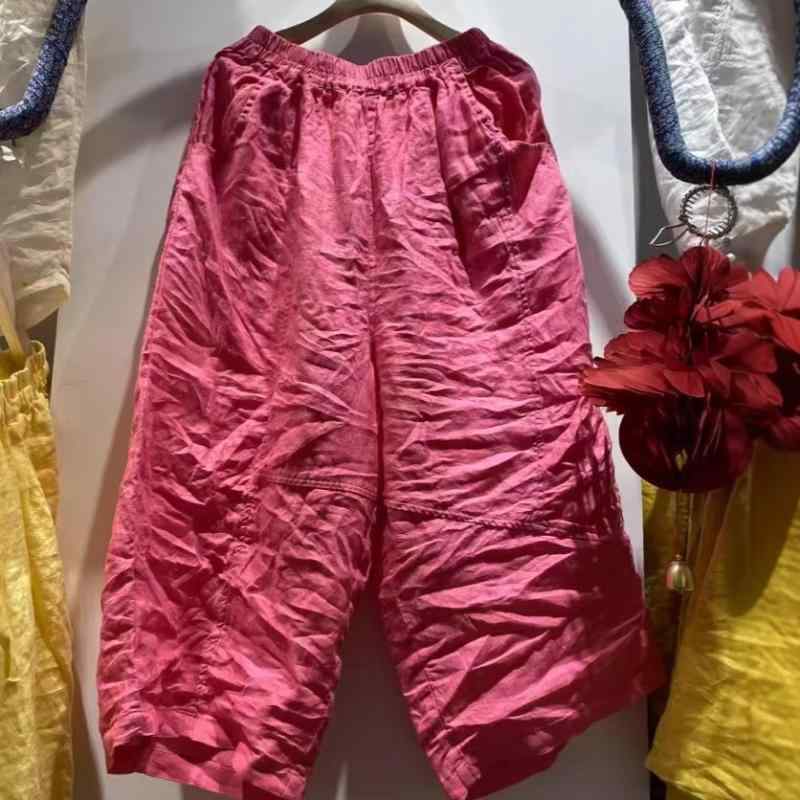 ズボン下 レディース 麻 リネン 夏時ズボン下 春夏 ゆったり 9分丈 伸び伸びする イージーパンツ 天然ゴム酉の方角 読みもの風 レトロ 無地 心地好い