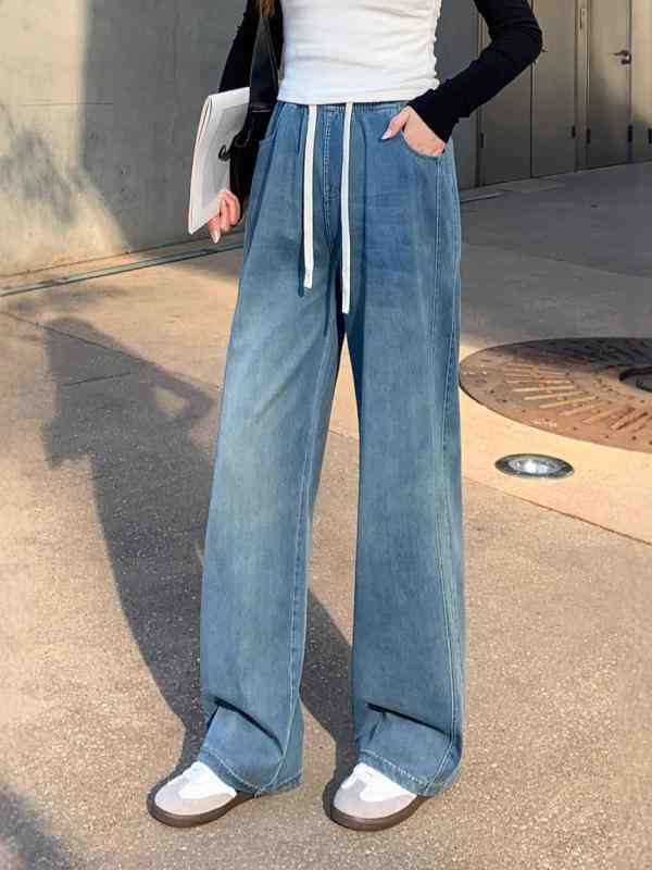 ジーンズ レディース ハイウエスト デニム ワイドレッグ ジーパン ズボン パンツ ゆったり カジュアル リラックス 薄手 春夏 日韓スタイル 綿