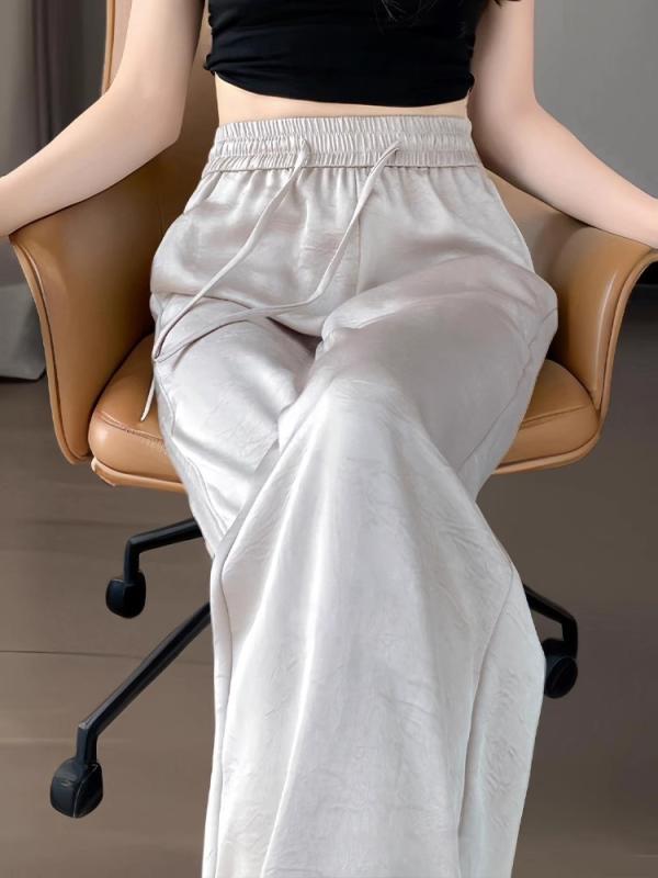 パンツ レディース アセテート 接触冷感 ワイドレッグパンツ ゆったり ハイウエスト 体型カバー ストレートパンツ 春夏 薄手 黒 白 カーキ カジュアル リラックス 普段使い