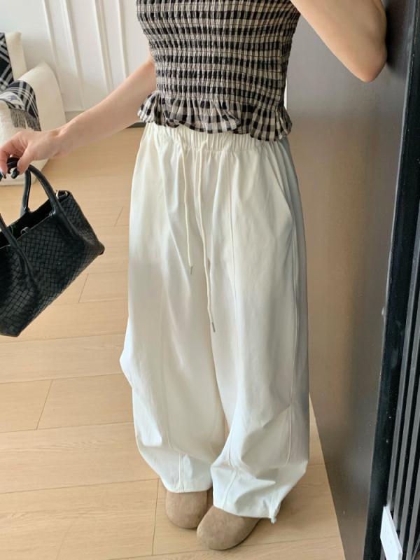 パンツ レディース 高身長 ワイドパンツ ワークパンツ 刺・墸入り ポリエステル 薄手 ゆったり ストレートパンツ スポーツMIX カジュアル オフホワイト ブルー ネイビー ブラック