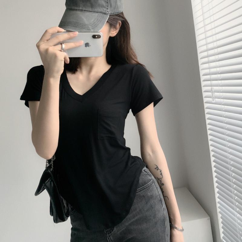 Tシャツ レディース Vネック 半袖 無地 トップス 接触冷感 伸縮性 普段使い 通勤 リゾート オフィス カジュアル 黒 白 春夏