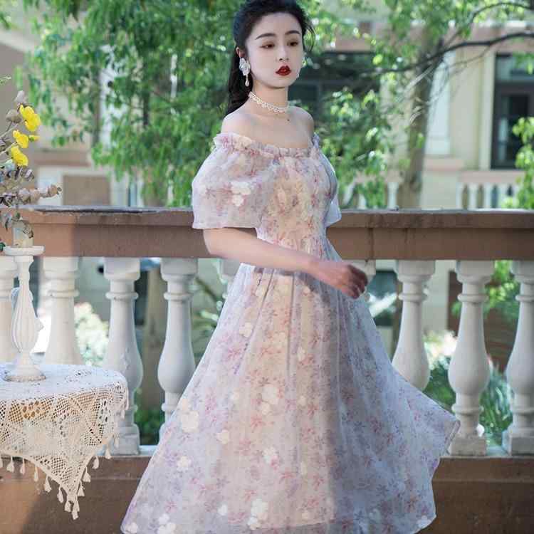 衣装 レディース 春夏 御花刷り上げる 刺しゅう チュール 高腰 ロング御召しもの 寄りあい御召しもの たまり場衣装 旅する 砂浜 普段使い走り お呼ばれ 窈窕たる