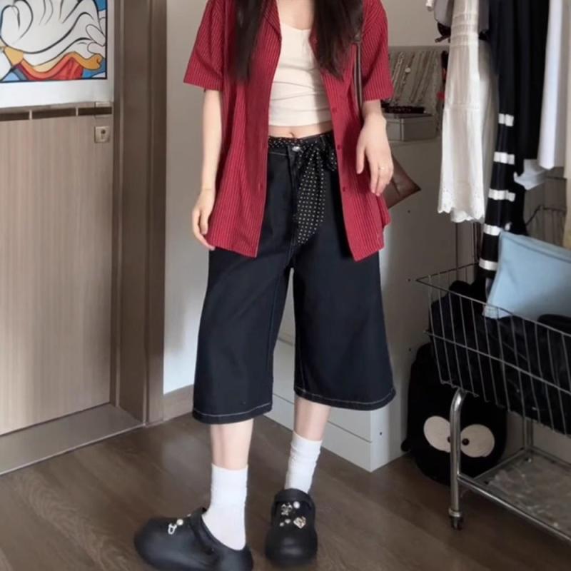 デニム レディース 七分丈 ワイドパンツ 大きいサイズ ゆったり ハイウエスト ジーンズ ジーパン 7分丈 接触冷感 伸縮性 ジーパン 深青色 普段使い 韓国ファッション