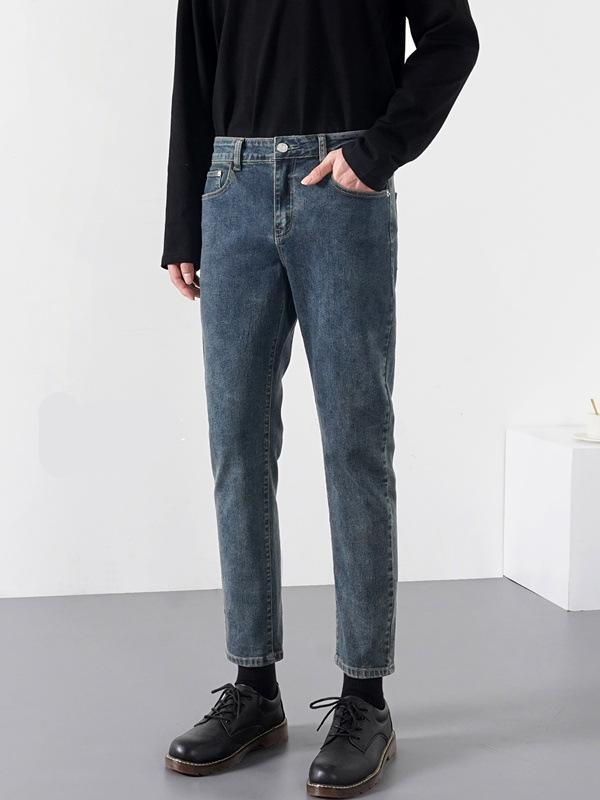 ジーンズ メンズ 男性用 スリム ストレート デニム ジーパン パンツ スキニー ウォッシュ加工 春秋 黒 グレー 普段使い