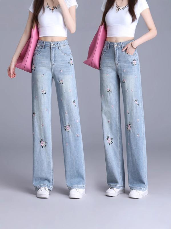 デニム レディース ワイドレッグパンツ 春夏 薄手 ハイウエスト ジーパン ズボン ゆったり かわいい カジュアル ストリート