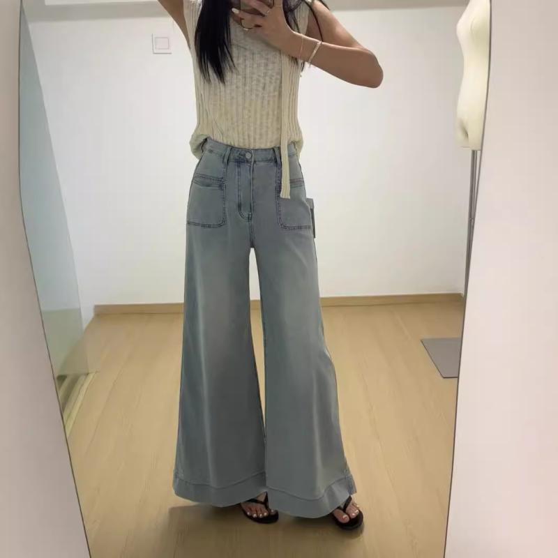 ジーンズ レディース 春秋 ワイドレッグ デニムパンツ ハイウエスト ズボン ストレート ゆったり 美脚 体型カバー カジュアル 通勤 普段使い S M L XL 2XL 3XL ジーパン