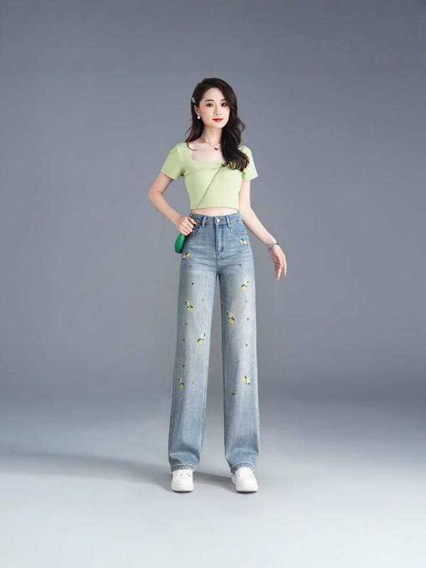 デニム レディース 闊腿パンツ ハイウエスト ジーンズ ワイドレッグパンツ ヴィンテージ風 ゆったり ストリート カジュアル コットン 10,065円
