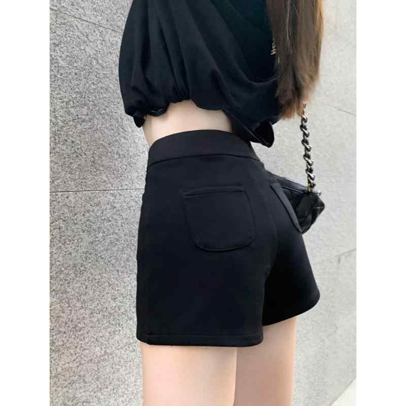 ショートパンツ レディース 大きいサイズ ブラック 黒 高腰 ハイウエスト ストレッチ 伸縮性 タイト 美脚 細見え 韓国風 ポリエステル 普段使い デート