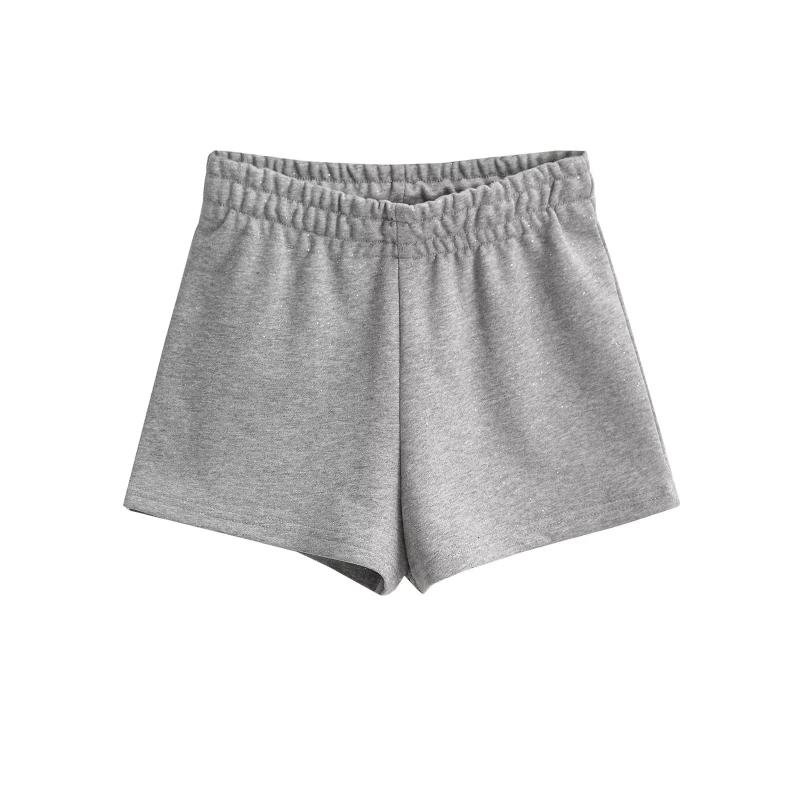 ショートパンツ レディース 韓国風 ハイウエスト ゴムウエスト スパンコール キュロット ホットパンツ 短パン 普段使い 部屋着 リラックス 伸縮性 ブラック グレー