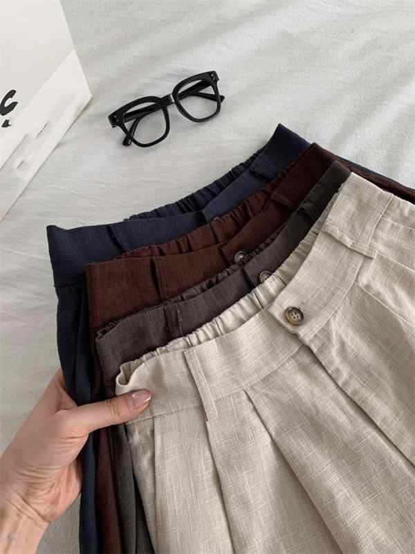パンツ レディース 麻 リネン 短パン ハーフパンツ ワイド 高見え 美脚 脚長効果 ゆったり ルームウェア 部屋着 普段使い 接触冷感 春夏 ブラウン系 ネイビー系 ベージュ