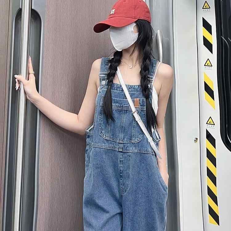 デニム レディース オーバーオール 高身長 ワイドレッグパンツ ストレート 韓国 ファッション レトロ ブルー デニムパンツ ジーンズ ジーパン ルーズフィット 体型カバー 美脚 脚長 春夏