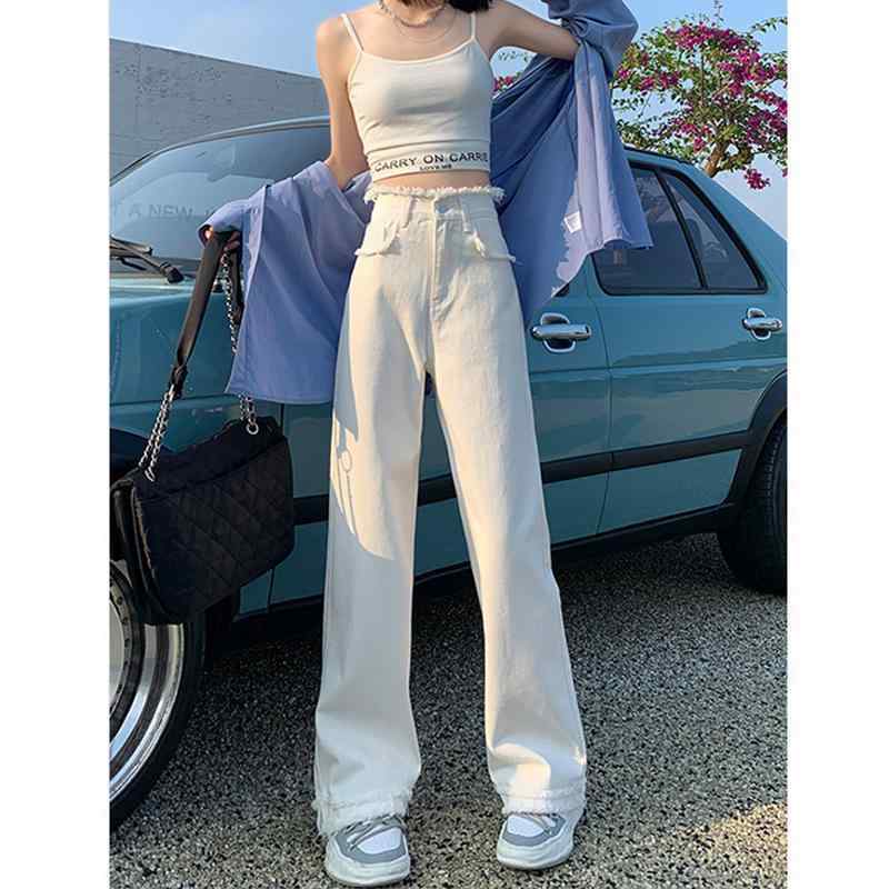 デニム レディース ハイウエスト ワイドパンツ ストレート ロングパンツ 韓国風 ゆったり 美脚 着痩せ 文芸復古 ブラック ホワイト ブルー デニムパンツ