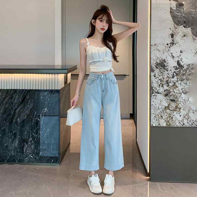 デニム レディース ジーンズ 韓国風 ゆったり ストレート 接触冷感 テーパード デニムパンツ ジーパン ワイドパンツ パンツ ボトムス 春夏