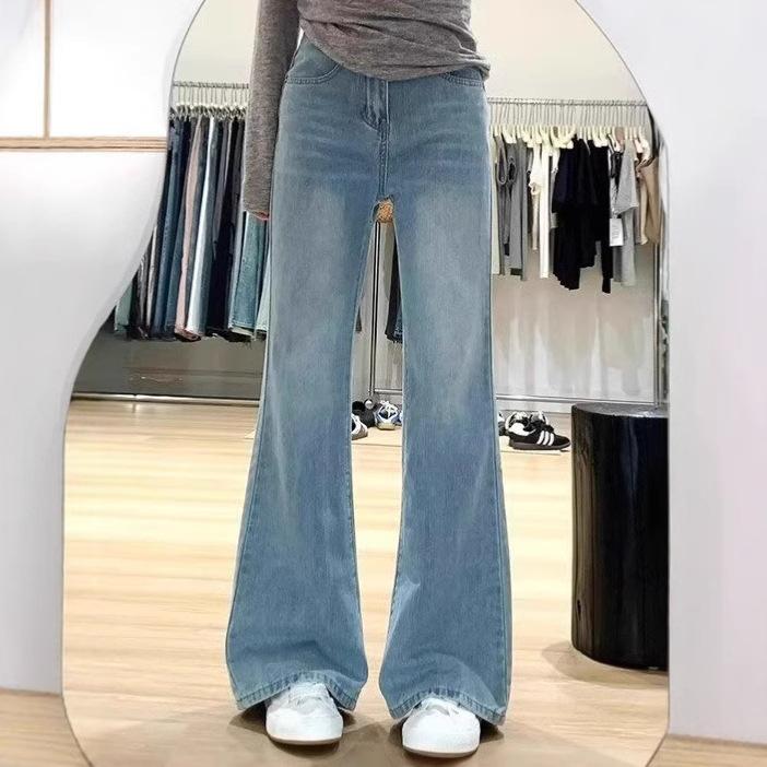 デニム レディース 高身長 ゆったり ジーンズ ジーパン ワイド レトロ ストレート ハイウエスト 脚長 美脚 春夏 オールシーズン 普段使い 文芸風 浅青色 黒