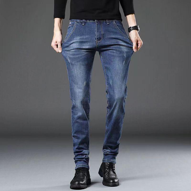 デニム メンズ デニムパンツ ジーンズ ジーパン スキニー スリム ストレッチ 伸縮性 ウォッシュ加工 USED加工 カジュアル 韓国ファッション 春 秋 深青色