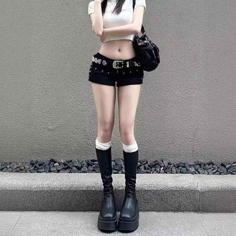 ショートパンツ レディース デニム ハイウエスト 短パン 黒 韓国風 カジュアル ゆったり 美脚 ジーパン ホットパンツ 普段使い 春夏