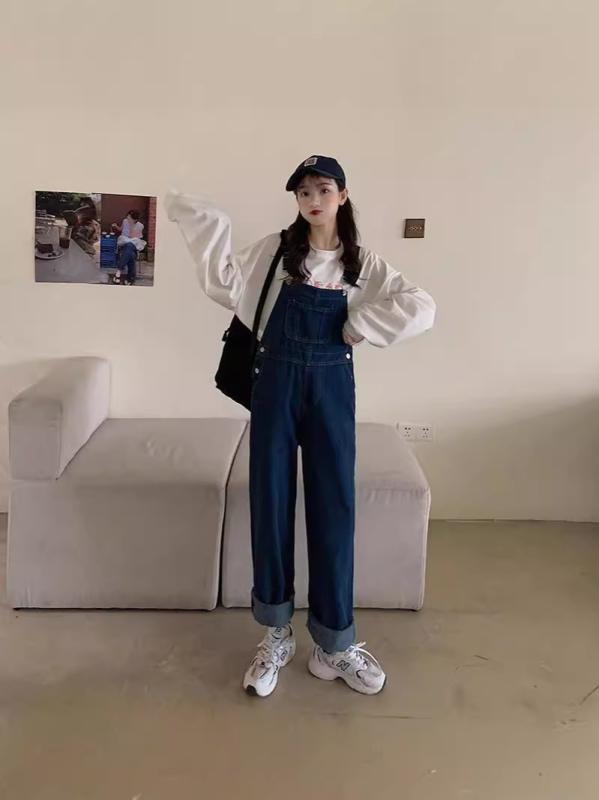 ジーンズ レディース デニム サロペット パンツ 高見え ワイドレッグ ハイウエスト 薄手 春秋 韓国 レトロ カジュアル ゆったり ポケット付き