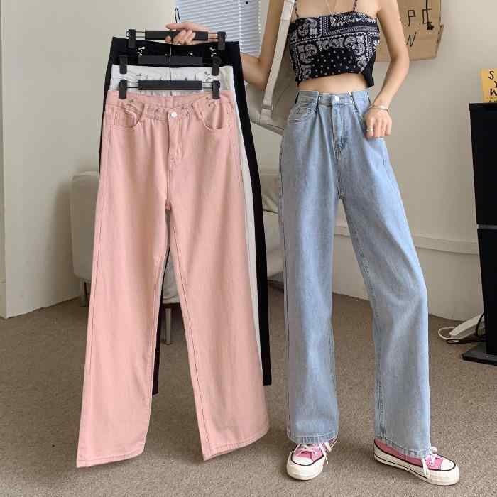 ジーンズ レディース 春夏 ハイウエスト ワイドレッグパンツ ゆったり ストレート 美脚 ロングパンツ デニム ウォッシュ加工 文芸風 レトロ ホワイト ブラック ピンク系