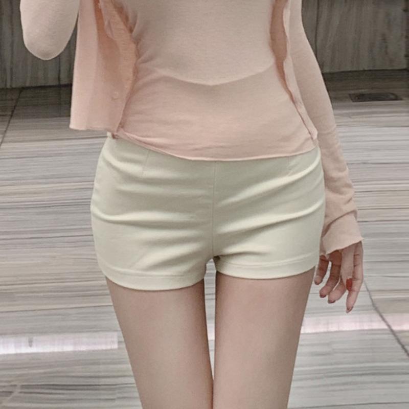 ショートパンツ レディース 韓国風 キュロットパンツ ハイウエスト スリム 美脚 コットン カジュアル ベージュ系