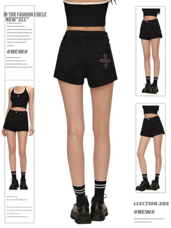 デニム レディース ホットパンツ 黒 ショートパンツ ハイウエスト スリム 天使の輪 美脚 ゆったり 普段使い 通勤 通学 着痩せ 春夏