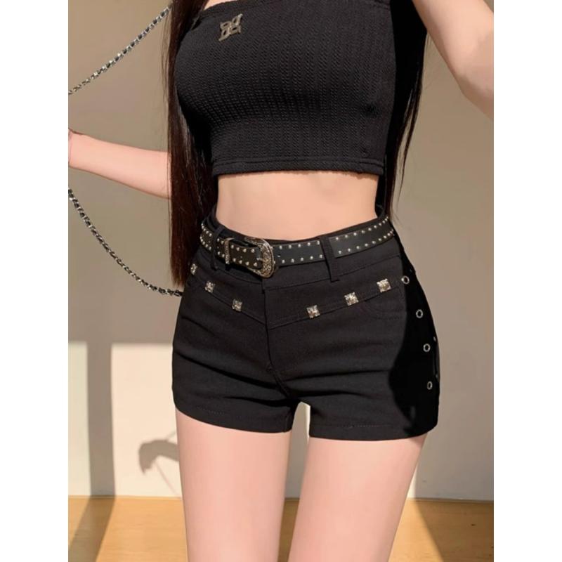 ショートパンツ レディース ローライズ ホットパンツ 黒 ブラック デニム スリム カジュアル 通勤 日韓スタイル