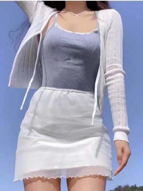 スカート レディース 春夏 Aライン ミニスカート チュールスカート ウエストゴム かわいい ガーリー フェミニン ブラック ホワイト 接触冷感