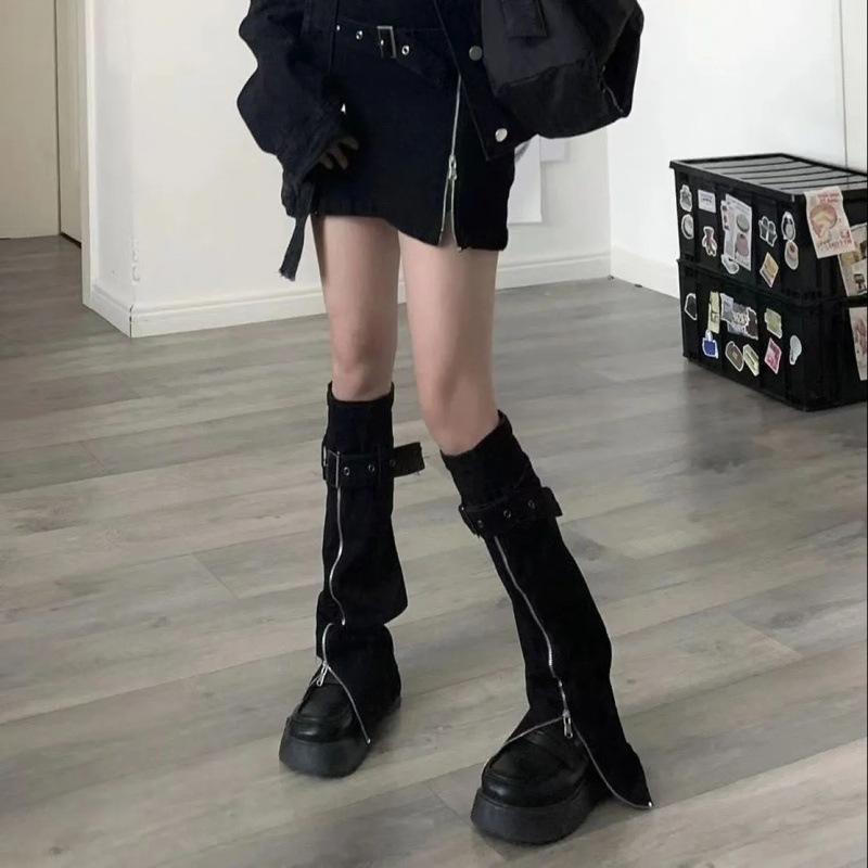 靴下 レディース デニム ジーンズ レッグウォーマー レッグカバー 伸縮性 微フレア ブラック ローライズ 春夏 セクシー かわいい Y2K