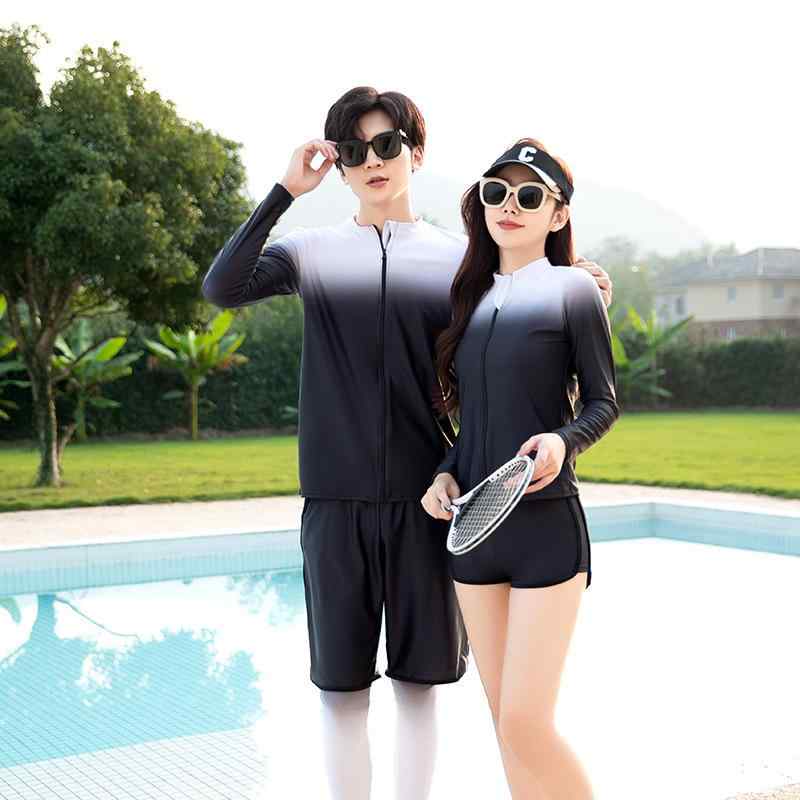 水着 ペア 韓国風 男性用 女性用 ダイビングスーツ 5点セット 3点セット ラッシュガード 長袖 ジッパー UVカット