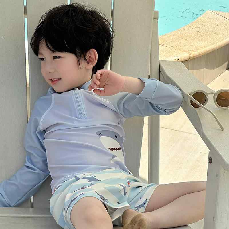 水着 キッズ 男の子 長袖 ラッシュガード セパレート 日焼け止め 紫外線対策 サメ 恐竜柄 UVカット 速乾 プール 海水浴 幼稚園 保育園 水泳学習