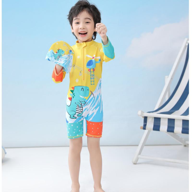 子供用 水着 男の子 長袖 ロンパース かわいい 恐竜柄 UVカット 日焼け防止 ビーチ 海水浴 プール スイムウェア