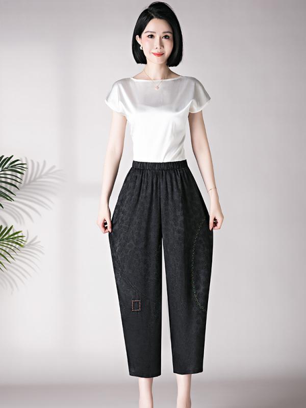 パンツ レディース 9分丈 イージーパンツ 春夏 薄手 接触冷感 リラックス ゆったり 高齢者 ルームウェア 部屋着 ブラック 黒 ポケット